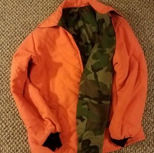 Hunting jacket quilted, bright orange with camo